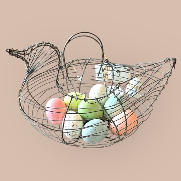 VTG Wire chicken egg basket with pastel eggs - Picture 11 of 11